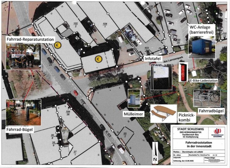 Luftbild-Übersichtsplan einer geplanten Fahrradstation